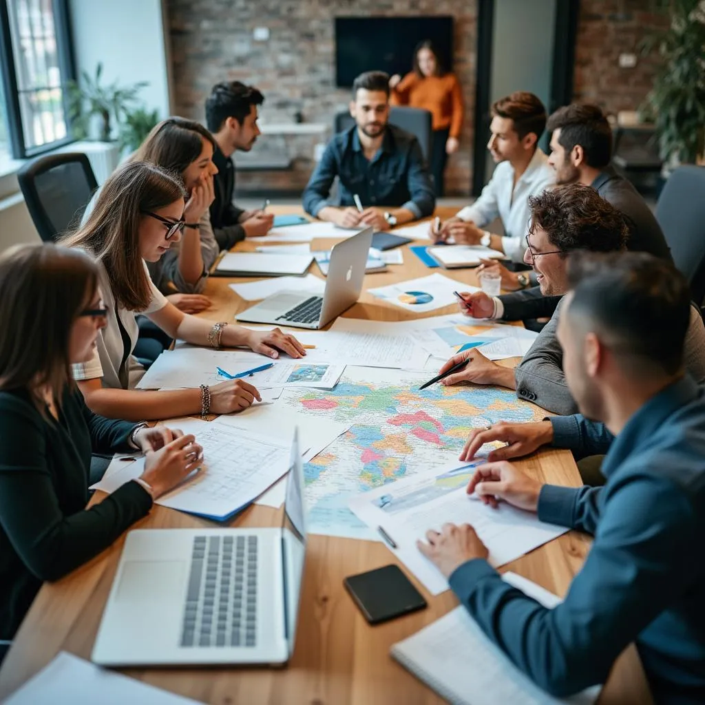 Equipo de consultores en una reunión estratégica